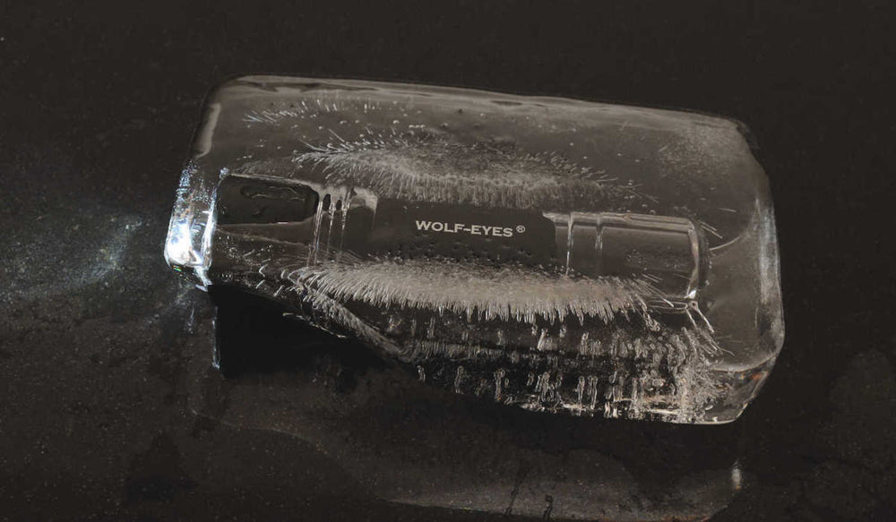 Wolf Eyes Pro Police Ultra LED Rechargeable Torch extreme conditions frozen in ice