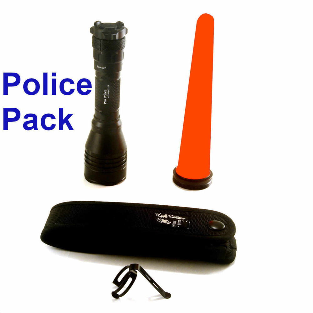 Wolf Eyes Pro Police Ultra LED Rechargeable Torch police kit with holster, pen clip and traffic wand