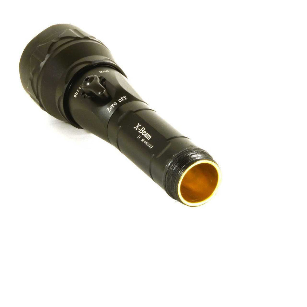 Wolf Eyes X-Beam Green LED Rechargeable Green/White Torch showing interior battery compartment
